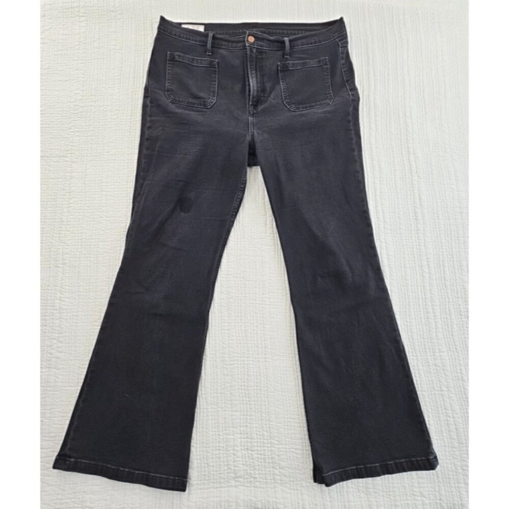 Gap '70s Flare High Rise Jeans Women's 18R 34x31 Black‎ Stretch Denim EUC LN